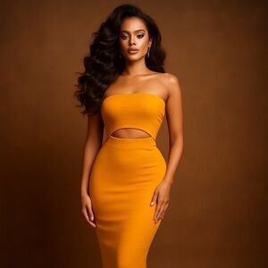 Monrow Strapless Orange Dress